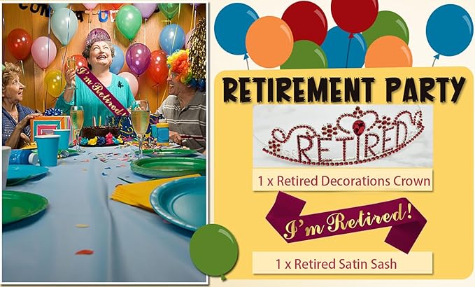 JETKONG Retirement Party Decorations Retired Tiara/Crown, Retired Sash for Women Retirement Gifts, Retirement Party Supplies, Gifts, Favors (Burgundy Red)