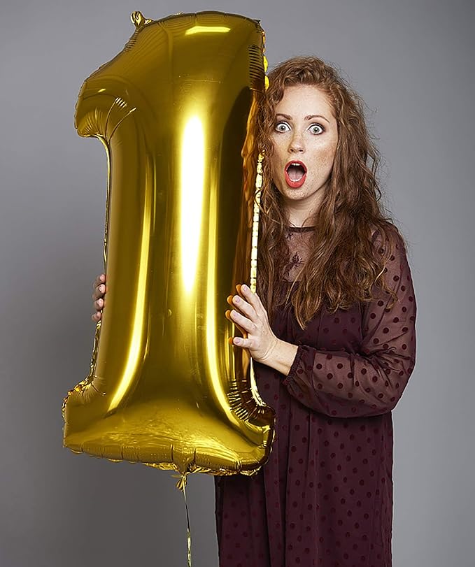 40 Inch Large Gold Number 1 Letter Balloon, Alphabet Letter Mylar Foil Helium Big Number Balloons for Birthday Anniversary Party Graduations Festival Decorations