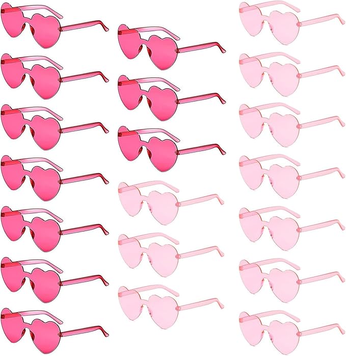 YQVIE 20 Pack Heart Shaped Sunglasses One Piece Candy Color Rimless Glasses for Women Bachelorette Party Supplies