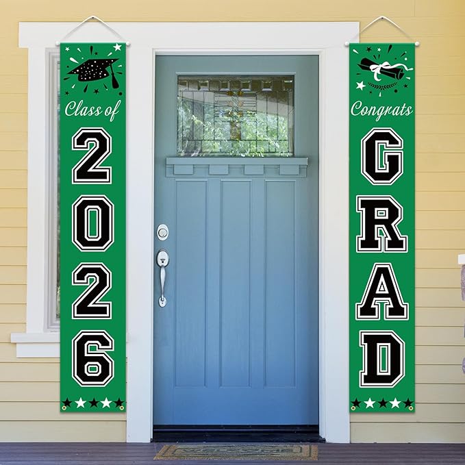 DAZONGE Green Graduation Decorations 2026 - Class of 2026 Porch Banner for Party Supplies - 2026 Graduation Party Decorations for Any Schools or Grades