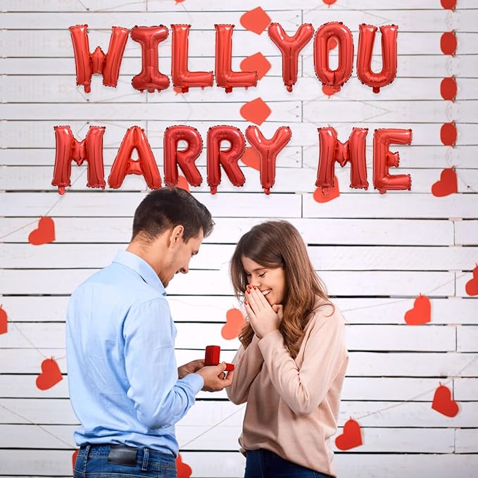 2 Set 28Pcs Red Will You Marry Me Letter Balloons 16in Balloon Foil Letter Decorations Party Decor Red Letter Balloons Will You Marry Me Party Supplies
