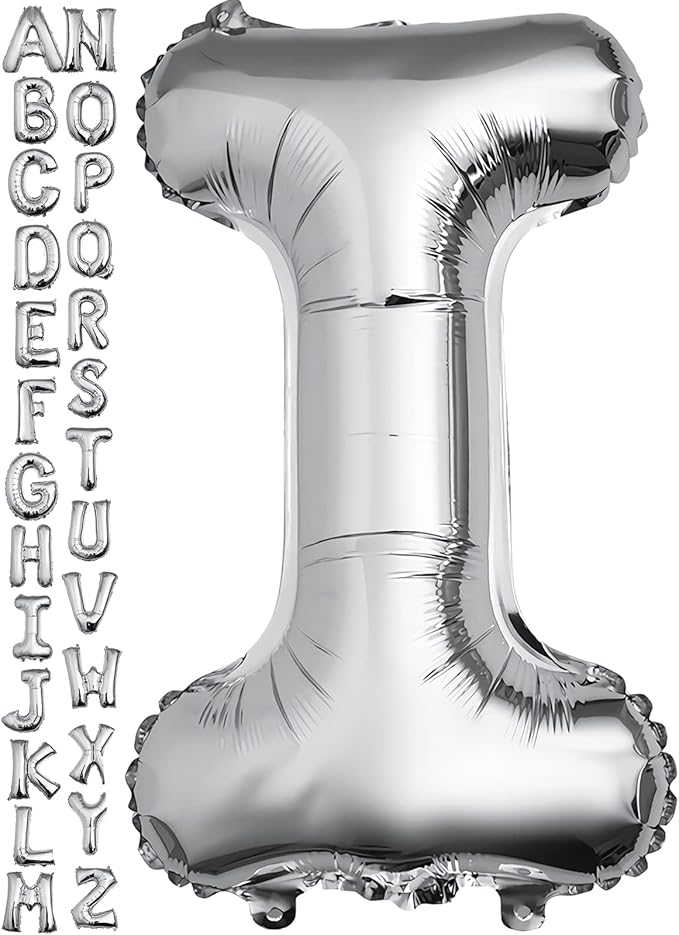 40 inch Silver Letter I Balloon, Big Size Alphabet Foil Mylar Helium Balloons for Birthday Party Celebration Wedding Anniversary Baby Shower Decorations Supplies Alphabet I