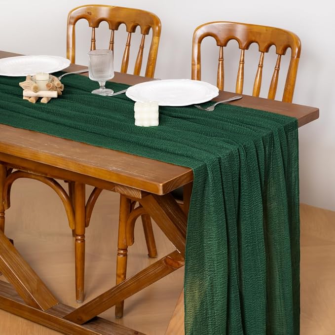 Socomi Emerald Green Easter Spring Cheesecloth Table Runner Gauze 120 Inch Rustic Boho Cheese Cloth Runner for Wedding Party Baby Bridal Shower Centerpiece Decoration Holiday Home Decorations