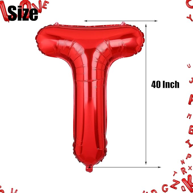 40 Inch Big Red Letter Balloons Foil Mylar Wedding Bachelorette Wedding Birthday Bridal Shower Anniversary Celebration Graduation Party Decoration Alphabet T (A-Z)
