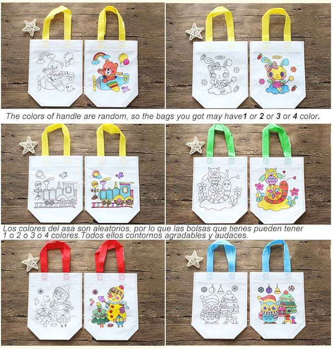 Sand Flower Eco Reusable Coloring Carnival Animal Art Party Goodie Bags with Guestbook Bags (12 PCS)
