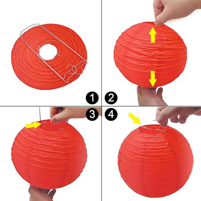 12 Pcs Red Black Gold Paper Lanterns Round Hanging Paper Lanterns for Birthday Wedding Graduation New Year Bachelorette Party Decoration