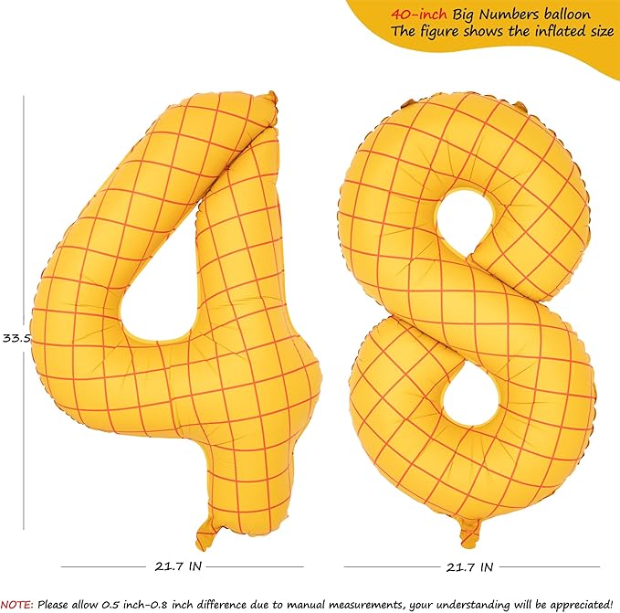 40-Inch Large Number Balloon Toy Inspired Story Matte Yellow Birthday Balloon Western Rodeo Party Supplies Boy Girl Story Anniversary Kids Birthday Party Cowboy Farm Themed Baby Welcome Decorations