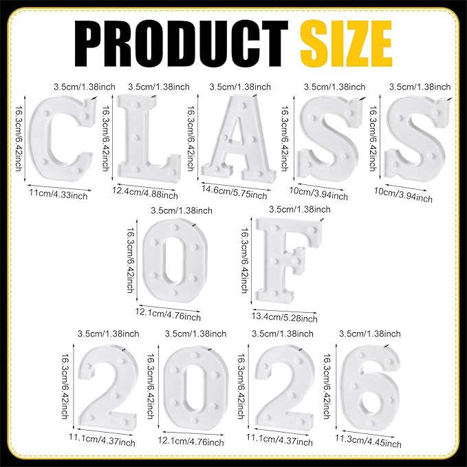 Honoson 11 Pcs 2026 Graduation Party Decorations, Class of 2026 Lights up Sign Neon Table Sign Decor for Graduations Party Supplies, School, Class, Home Decorations