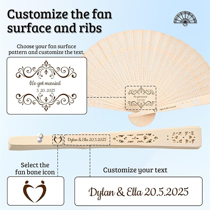 10Pcs Personalized wedding fans for guests, Custom Summer Wedding Fans, Unique Bridal Shower Party Favors, Handcrafted Wooden Fans for Guests (Honeycomb wooden fan)