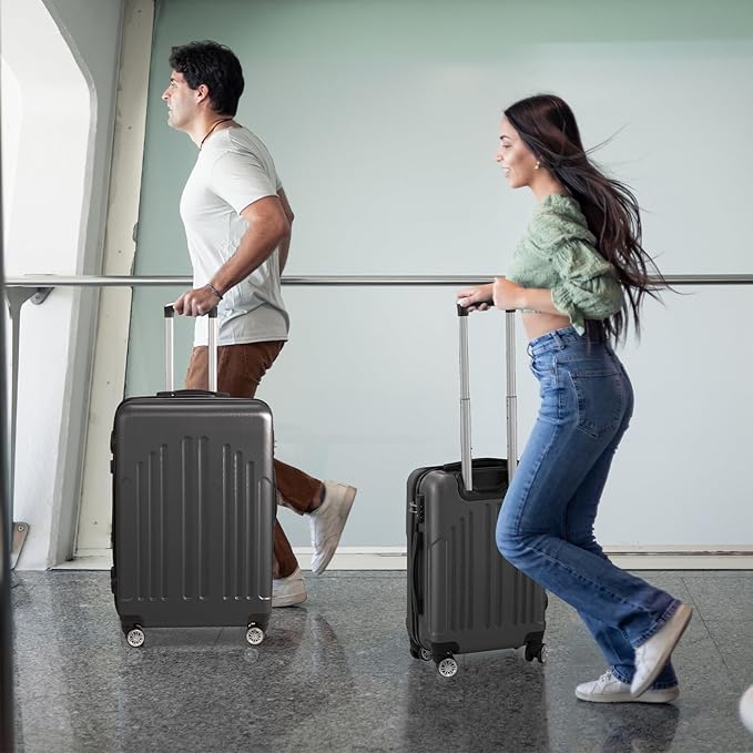 Karl home Carry On Luggage 22x14x9 Airline Approved, ABS Hardshell Suitcase with TSA Lock & Spinner Wheels, Durable Small Suitcase Rolling Luggage for Business Travel, Dark Grey