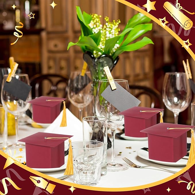TaoBary 12 Pieces Graduation Candy Box Graduation Decorations Party Gift Boxes Graduate Cap Box Candy Chocolate Cookie Supplies for Ceremony Party(Maroon)
