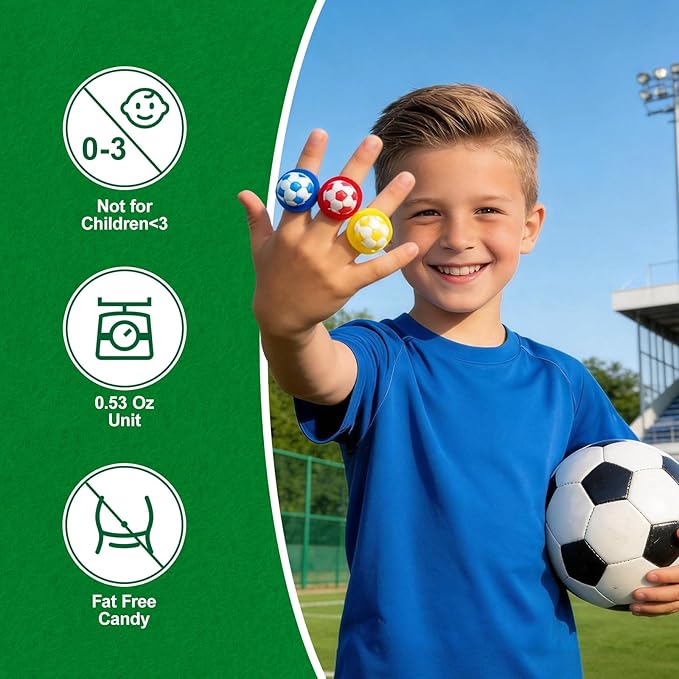 Soccer Ring Candy Lollipops Suckers Individually Wrapped Bulk for Birthday Party Favors, 3 Colors Sports Themed Ball Shaped Candies Goodie Bag Fillers, Team Treats, 30 Count