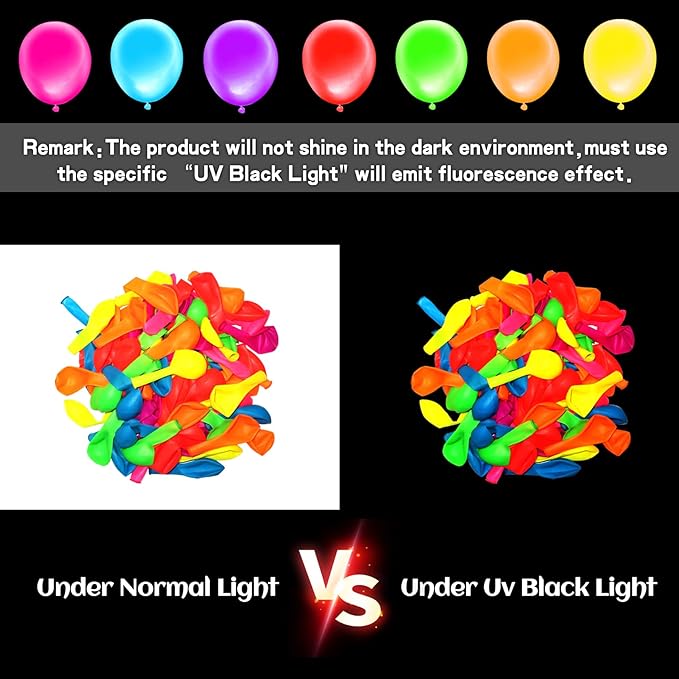 105pcs UV Neon Balloons 12inch Glow Party UV Black Light Balloons, Glow in the Dark for Birthday, Graduation, Baby Shower,Wedding, Anniversary Valentines Party Decorations
