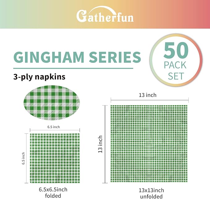 Gatherfun Disposable Napkins Paper, Green Plaid for Saint Patrick's Day Party (3-Ply, pack of 50)