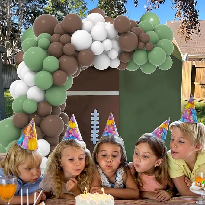 Football Balloon Garland Arch Kit, 122 PCS Sage Green Coffee Brown White Balloons, Football Birthday, Rugby, Sport Party Decorations