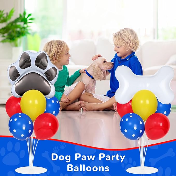 Dog Paw Party Balloons Stand Kit 2 Sets with 2 Dog Paw Print Bone Shaped Foil Balloons Black Red Yellow Party Balloon Centerpiece for Tables for Boy Girl Pet Puppy Birthday Baby Shower Parties Decor