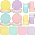 meekoo 72 Pcs Pastel Party Supplies Disposable 7" Pastel Paper Plates Napkins Paper Cups Serve 24 Guests, Macaron Color Tableware Sets for Birthday Wedding Baby Shower Party Decoration