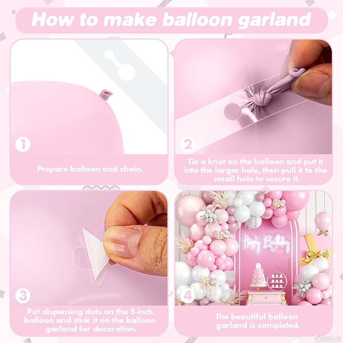 Paready Pink and White Balloon Garland Kit, 120pcs, Balloon Arch, Suitable for Bridal Shower, Valentine's Day, Birthday, Wedding, General Celebration, Unisex Adult, Unisex Children