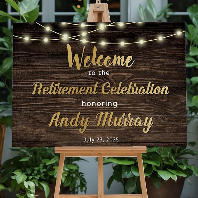 Personalized Retirement Celebration Welcome Sign, Rustic Gold Retirement Celebration Sign, Cheers to Years of Work, Indoor/Outdoor Use - Multiple Sizes