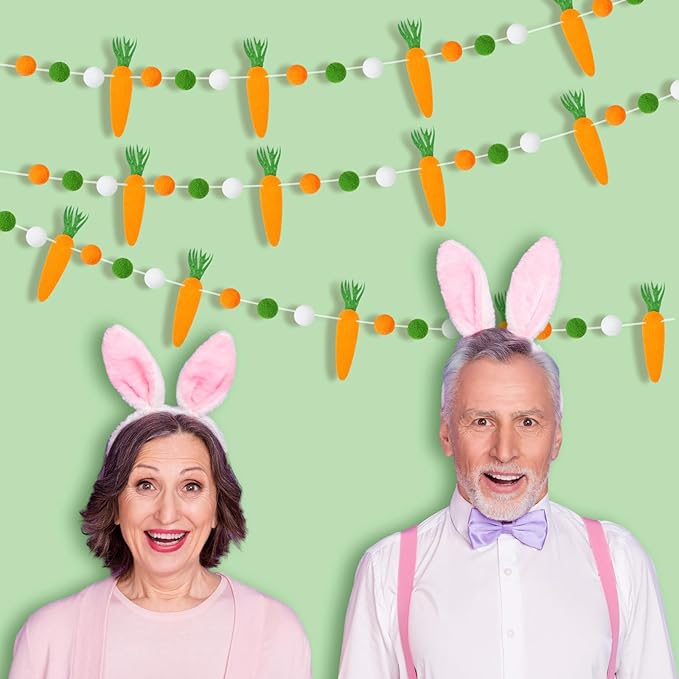 Peryiter 3 Pcs Easter Felt Garland Carrot Felt Ball Garland Decorations 8.2 ft Carrot Banner Colorful with 24 Pompom Balls Ornaments for Easter Party Mantle Wall Home Indoor Outdoor Decorations