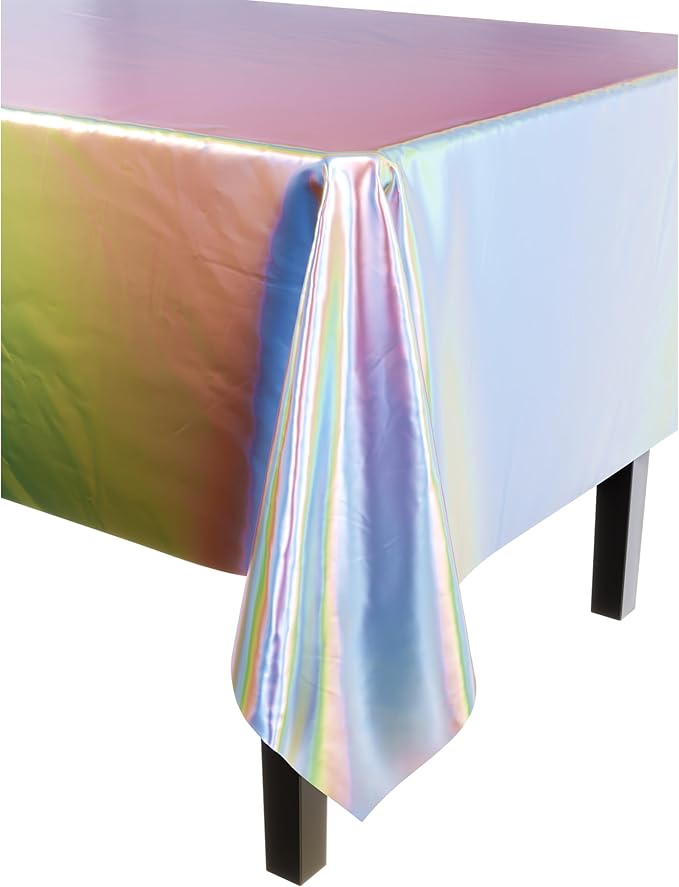Exquisite 12-Pack Premium Plastic Tablecloth Pack of 12 - Premium Plastic Tablecloth 54 Inch x 108 Inch Rectangle Table Cover - Iridescent