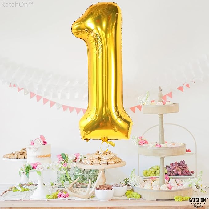 KatchOn, Gold Number 1 Balloons For First Birthday - 40 Inch | Number 1 Balloons for 1st Birthday | 1 Balloons for 1st Decorations | Gold One Balloon For Happy Anniversary Decorations