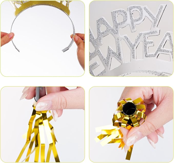 12 Sets New Year Headbands and Fringed Noise Makers for Favor Photo
