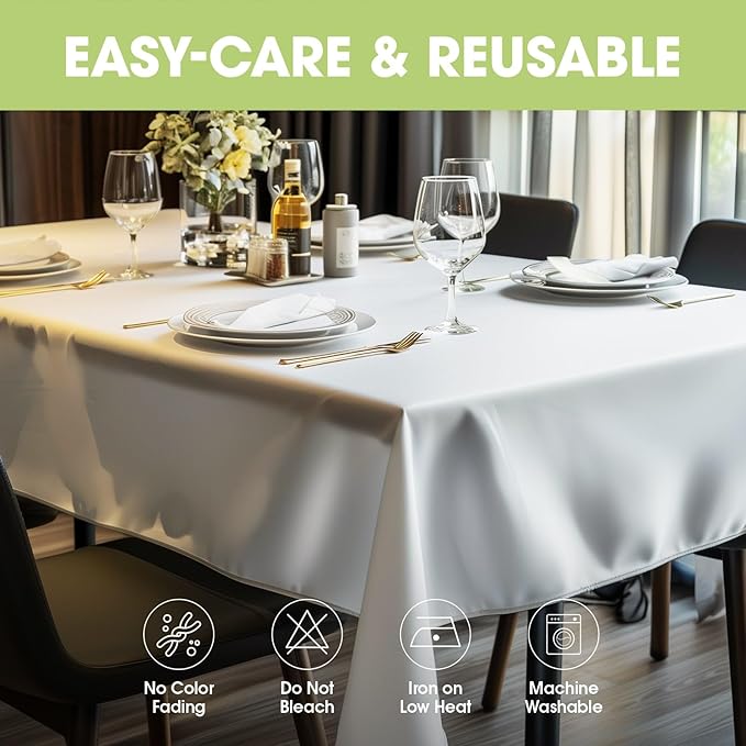 Pureegg Rectangle Table Cloth 60" x 84" – Durable Polyester Tablecloth Offers Reusable & Washable Protection, Ideal for Outdoor Party, Picnic, Wedding, Banquet and Birthday, 2 Pack, White