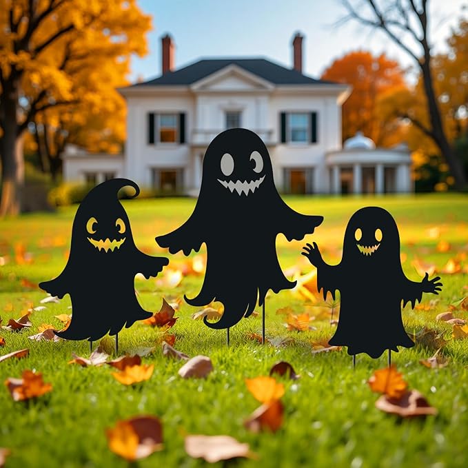 Ghost Metal Halloween Decorations Outdoor Garden Stakes, for Women/Men/Ghost Lovers,Black Silhouette Statues Yard Art, Lawn, Backyard, Patio, Pathway Decor