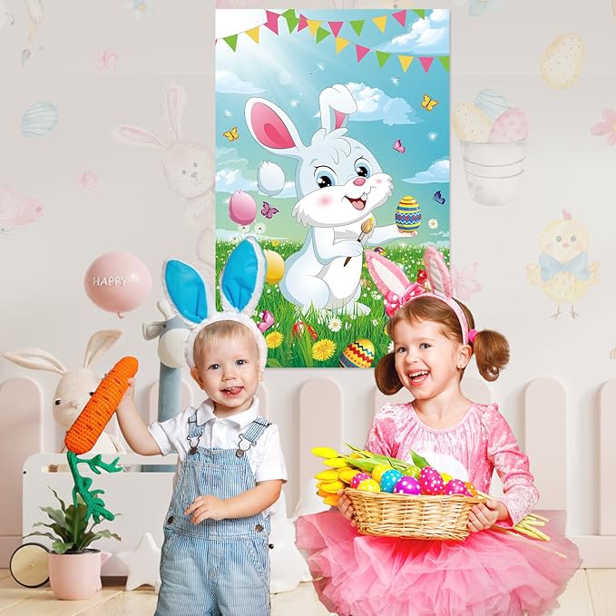Pin The Tail on The Bunny Easter Games for Kids Easter Party Games Birthday Party Happy Easter Party Decoration Supplies Easter Egg Hunt Activities, Large Bunny Game Poster with 36 Tail Stickers