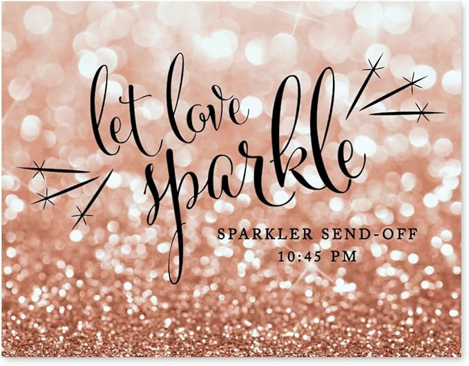 Andaz Press Personalized Wedding Party Signs, Glitzy Rose Gold Glitter, 8.5x11-inch, Let Love Sparkle, Sparkler Send Off, 1-Pack, Bokeh Colored Party Supplies, Custom Made Any Time