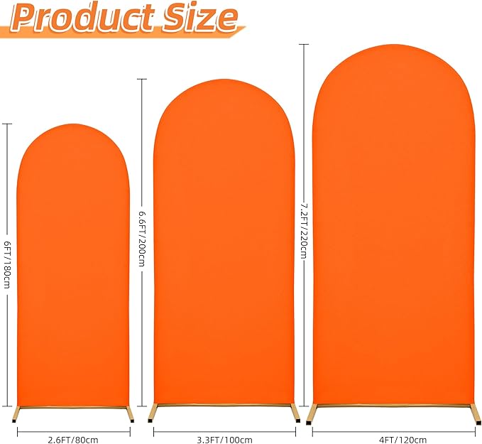 Arch Covers,Arch Backdrop Stand Fitted Cover for Wedding Birthday Party Ceremony Banquet Decoration(7.2FT&6.6FT&6FT,Candy Orange,Cover Only)