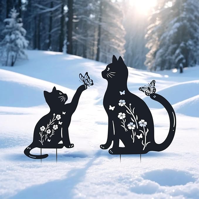 Cat Metal Decorative Garden Stakes,Gifts for Women/Men/Cat Lovers,Black Silhouette Statues Spring Garden Decor for Outdoor, Yard Art, Outside,Patio,Forests,Lawn Ornaments