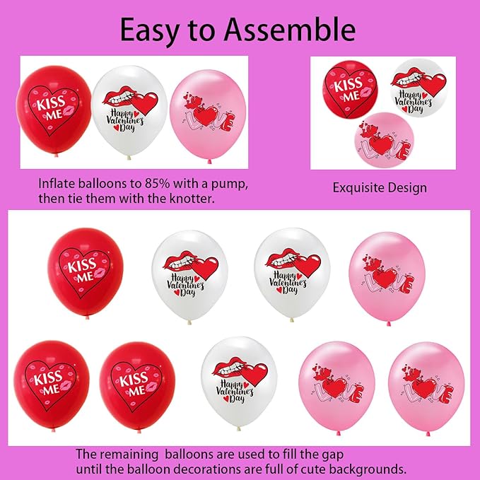 Valentine Balloons Valentine Day Party Decorations Valentines Latex Balloons Red Pink White Balloons for Valentines Day Anniversary Wedding Valentines Decorations Decor Supplies 12Pcs