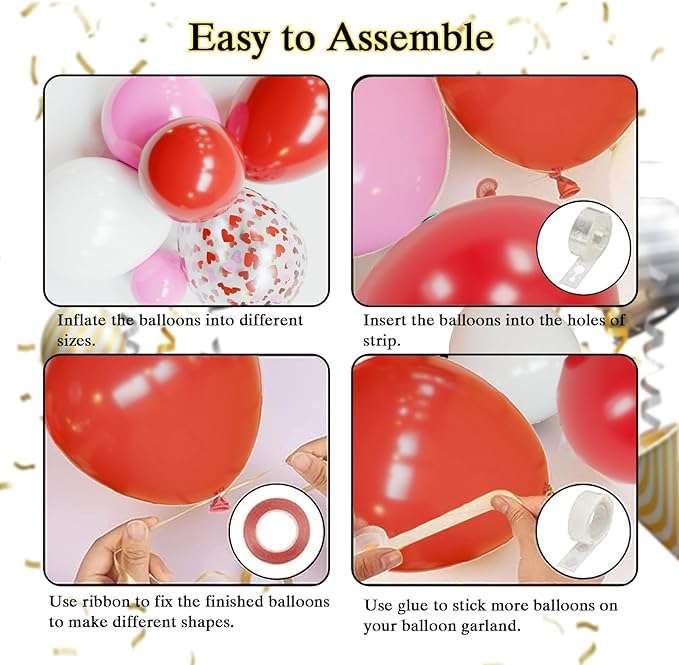 Pink and Red Balloon Arch Kit,112pcs Different Size Pink and Red Balloons,Light Pink Balloons for Birthday Valentines Day Wedding Party Decoration