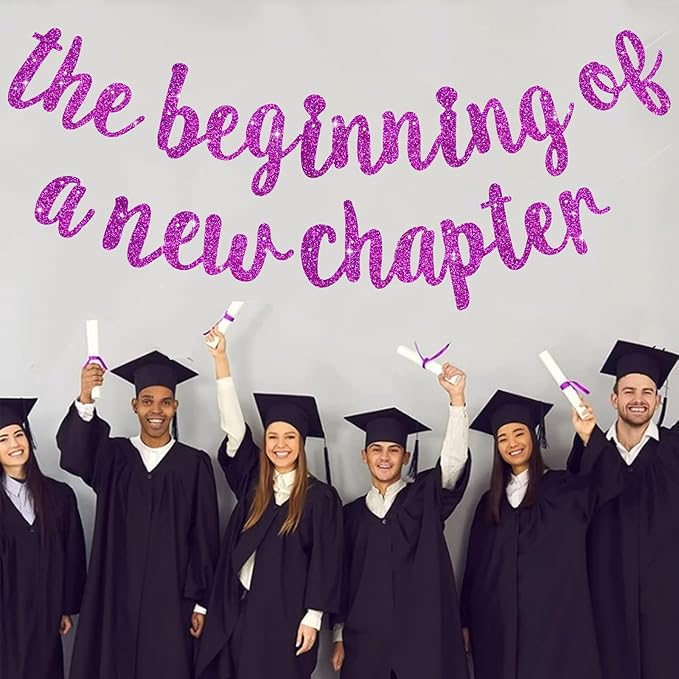 BEISHIDA Glitter Purple The Beginning of A New Chapter Banner, Farewell party decorations,Graduation Sign 2026 Banner,Happy retirement Supplies,Going away party Sign Garland,Graduation banner