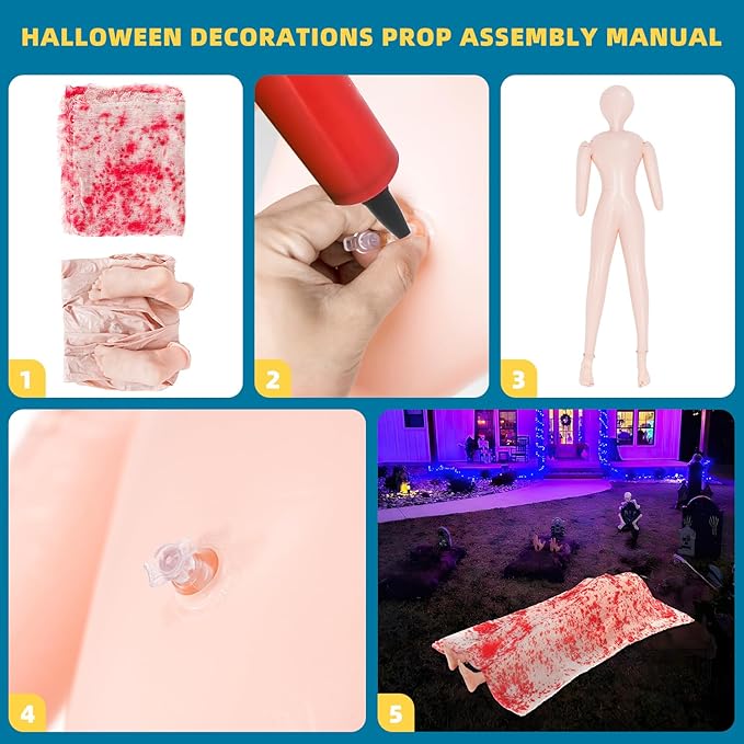 inin Scary Halloween Decorations Outdoor/Indoor,The Victim Corpse at Crime Scene Prop,Haunted House Decorations,Scary Party Decor,Halloween Dead Body Prop for Yard/Lawn/Garden.