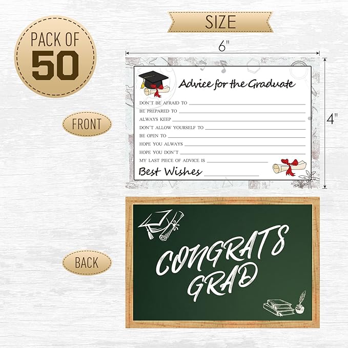 Graduation Wish & Advice Cards - 50PCs Graduate Party Supplies Advice Card for Class of 2026 Graduations Party, Graduation Favors Cardes for High School/College/Senior School