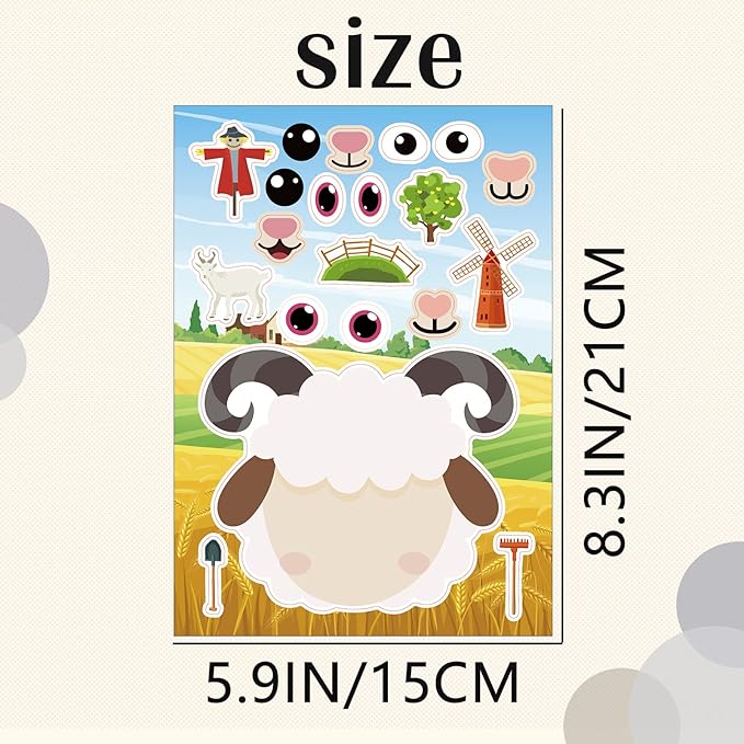 24 Sheets Make a Face Sticker Sheets for Kids Todders Activities, Make Your Own Stickers with Unicorns Dinosaur Construction and Farm Animals for Kids Birthday Party Favor Supplies Craft