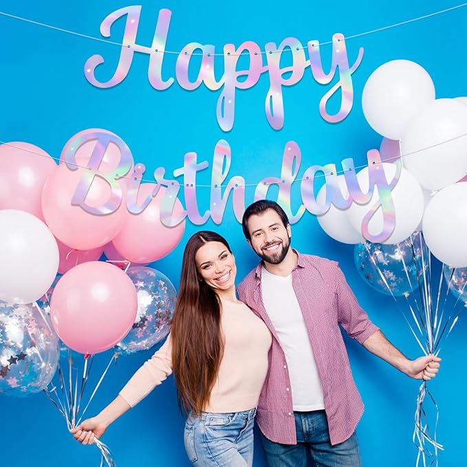 Glitter Happy Birthday Banner Sign Birthday Garland Wall Door Banners Flag for Women Men Boys Girls Party Backdrop Decorations Multicolor