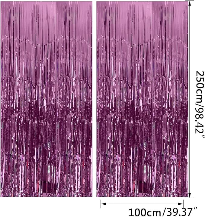 Metallic Tinsel Foil Curtain Backdrop for Birthday, Wedding, Engagement, Graduation, Celebration Party Decorations - 3.2x6.56 Feet (Pink, 5 Pack)