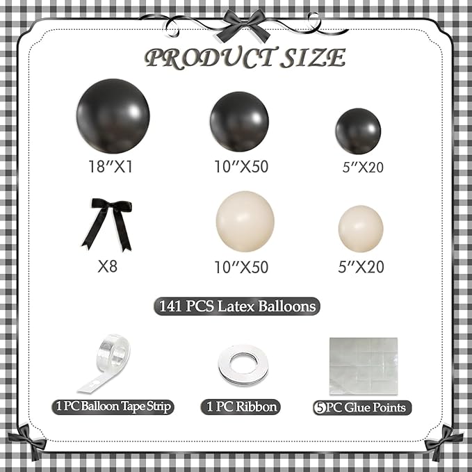 Black and Sand White Balloon Arch Kit 141 Pcs Coquette Birthday Decorations Include Balloons and Black Bow for Wedding Baby Shower Gender Reveal Bow Birthday Decorations