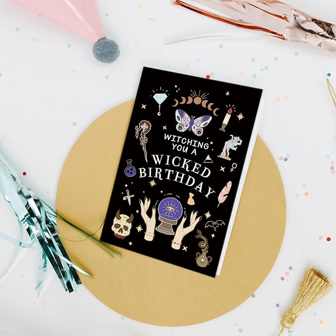 Nchigedy Funny Witch Birthday Card for Girls Boys, Wicked Halloween Birthday Card for Men Women, Witching You A Wicked Birthday Pun Card