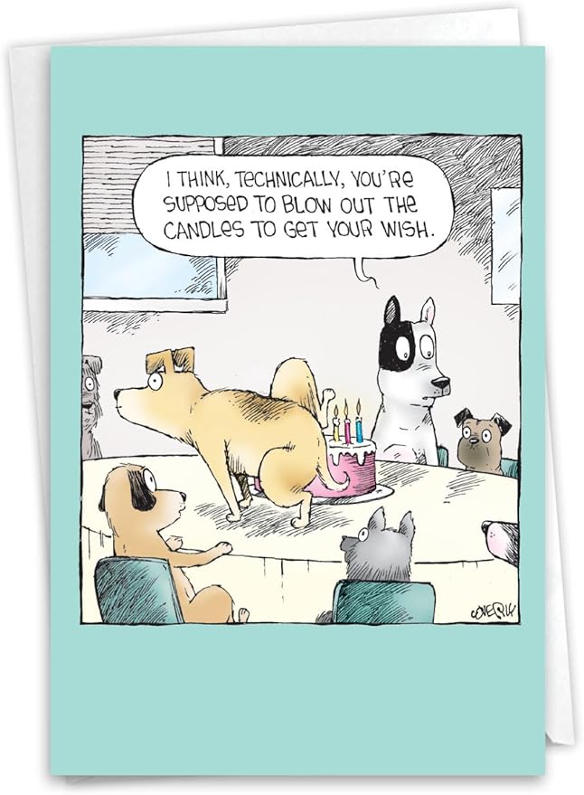 NobleWorks Humorous Birthday Greeting Card with 5 x 7 Inch Envelope (1 Card) Bday Dog Candles C10093BDG