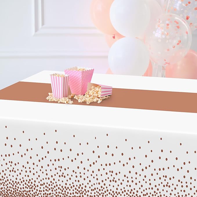 QZYL 4 Pack Disposable Table Cloth, 54" x 108" Rectangle Party Table Cloths with Pink Dot, Waterproof Plastic Table Covers for Birthday Wedding Receptions Family Gathering Holiday Dinner