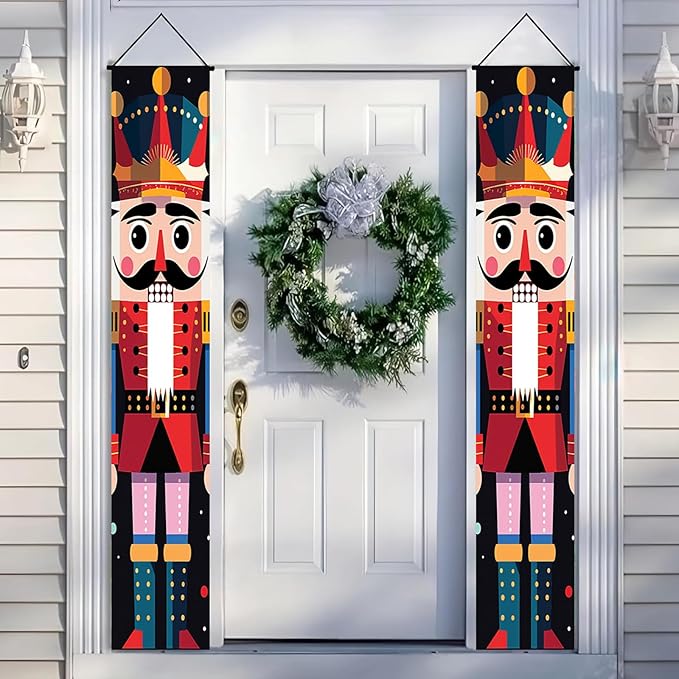 Classic Nutcracker Christmas Door Banner Traditional Toy Soldier Design Festive Holiday Welcome Sign for Front Porch Entryway Outdoor Indoor Home Decor Xmas Theme Seasonal Winter Porch