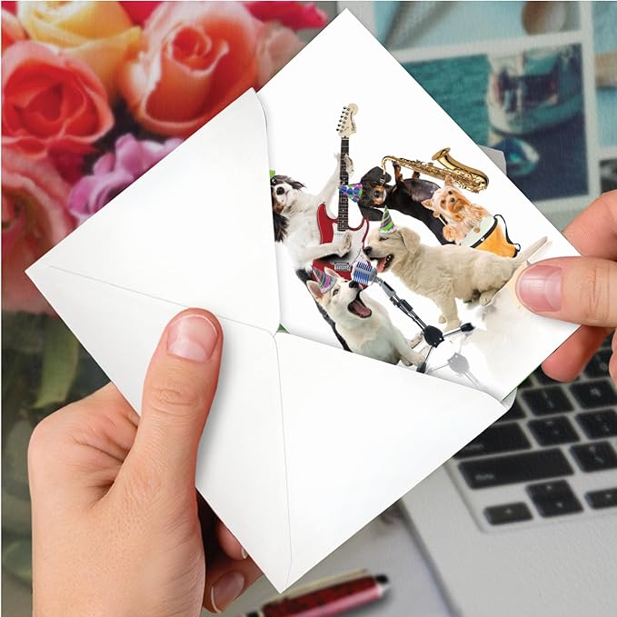 NobleWorks - Birthday Greeting Card with 5 x 7 Inch Envelope (1 Card), Fun Animal Bday Celebration - Animal Bands - Dogs C9508FBDG