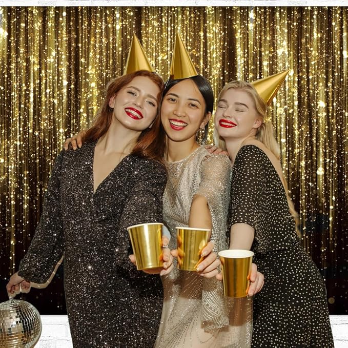 9x6FT Golden Streamer Flash Party Photo Backdrop Black Gold Backdrop for Adult Kids Baby Shower Decor Supplies Photography Background