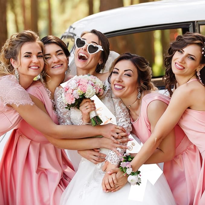 Bride to Be Set: Pearl-Trimmed Heart Sunglasses, Pearl BRIDE Sash & Tulle Veil - Bachelorette Party Bridal Accessories
