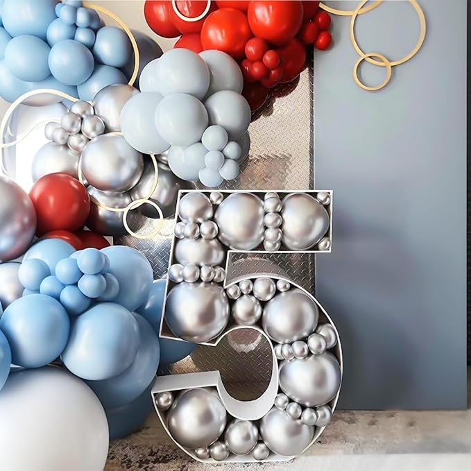 Dusty Blue Gray Red Silver Balloon Arch Kit, 141 Pcs Dusty Blue Retro Grey Metallic Silver Red and Silver Confetti Balloons for Birthday Wedding Baby Bridal Shower